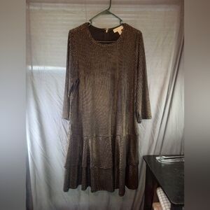 Elegant Micheal Kors Black and Gold Dot Flounce Double Hem Women's Dress